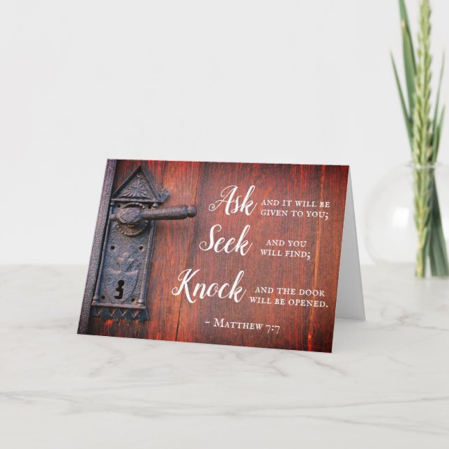 Tarjeta Mateo 7:7, pregunta y se dará (Anverso)