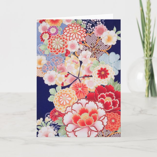 Tarjeta Materia textil japonesa del KIMONO, flor (Anverso)