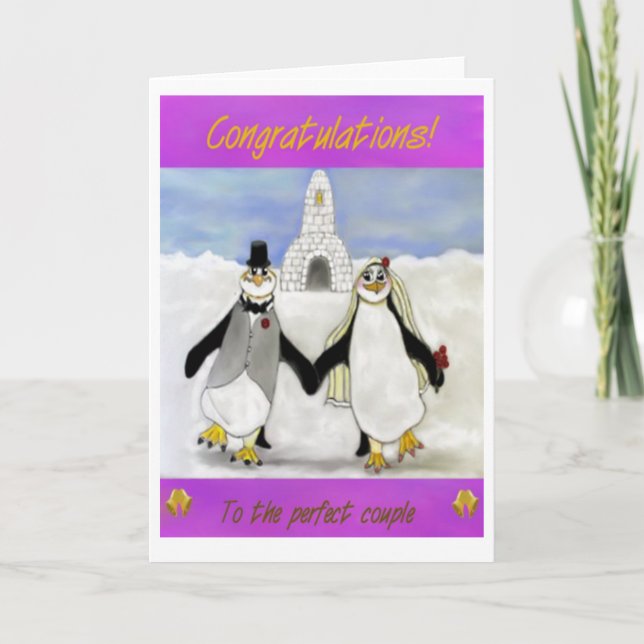 Tarjeta Matrimonio de pingüinos (Anverso)