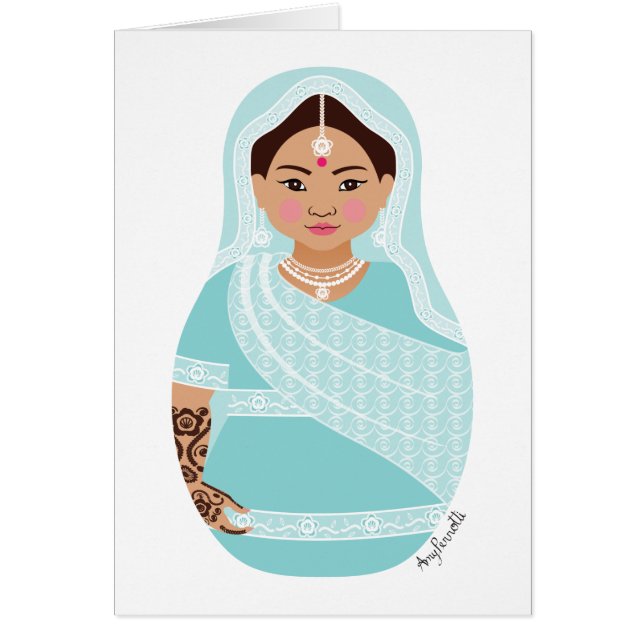 Tarjeta Matryoshka india (Aqua) (Frente)