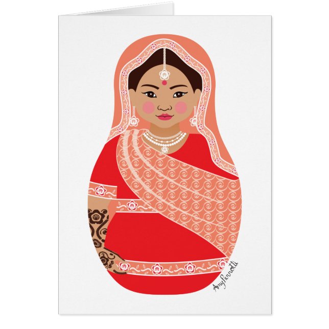 Tarjeta Matryoshka india (roja) (Frente)