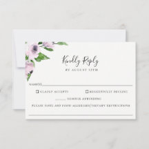 Tarjeta Mauve Floral Boda Alimentos Alergia RSVP