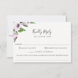 Tarjeta Mauve Floral Boda Alimentos Alergia RSVP