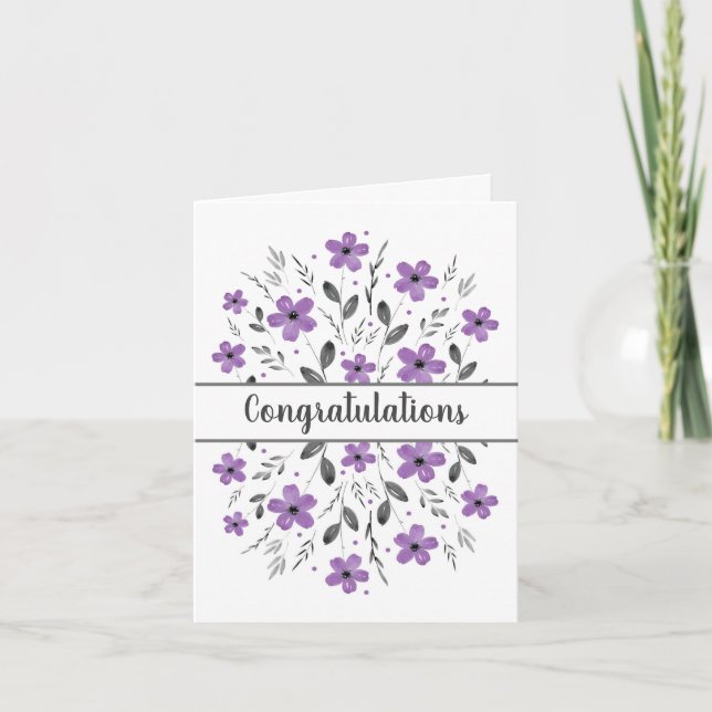 Tarjeta Mauve Grey Five Petter Watercolor Floral Motif (Anverso)