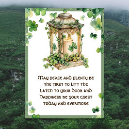 Tarjeta May Peace n Plenty Irish Blessing Shamrock Lantern