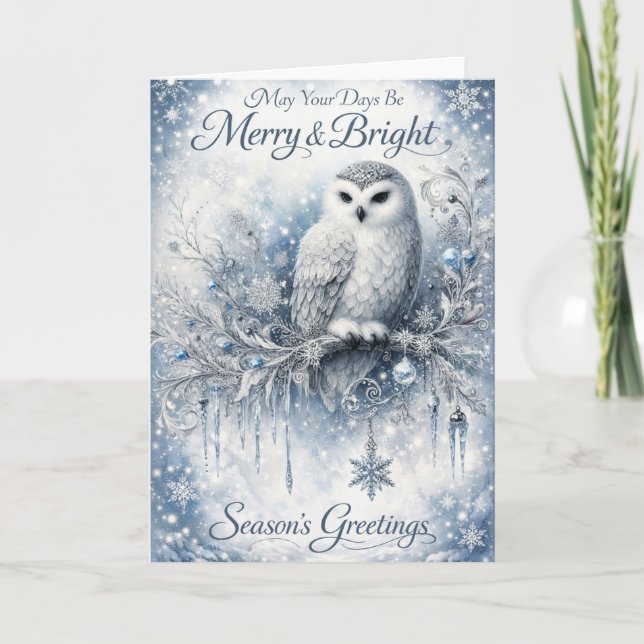 Tarjeta May Your Days Be Merry & Bright – Winter Owl (Anverso)