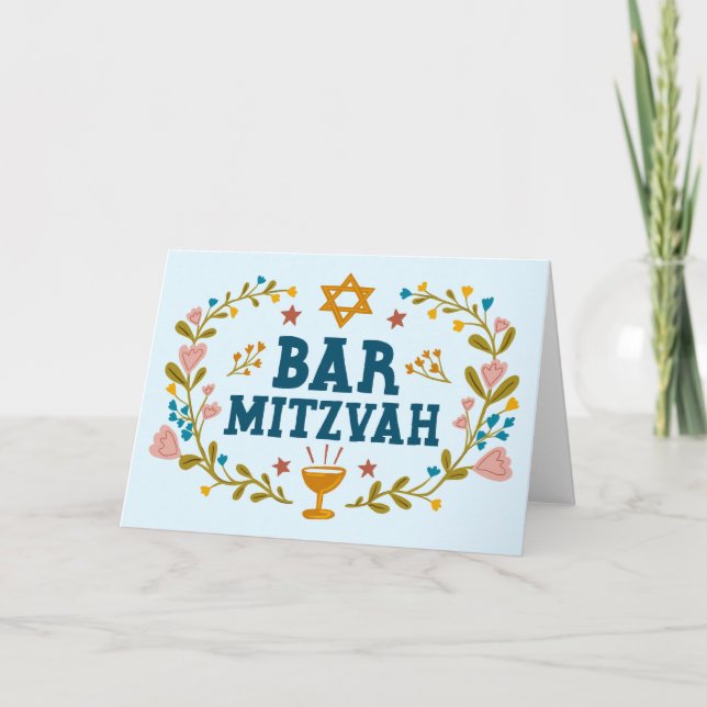Tarjeta MAZEL TOV BAr MITZVAH Personalizado de mano judía (Anverso)