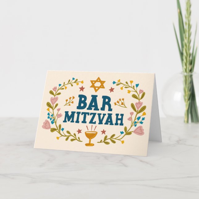 Tarjeta MAZEL TOV BAr MITZVAH Personalizado de mano judía (Anverso)