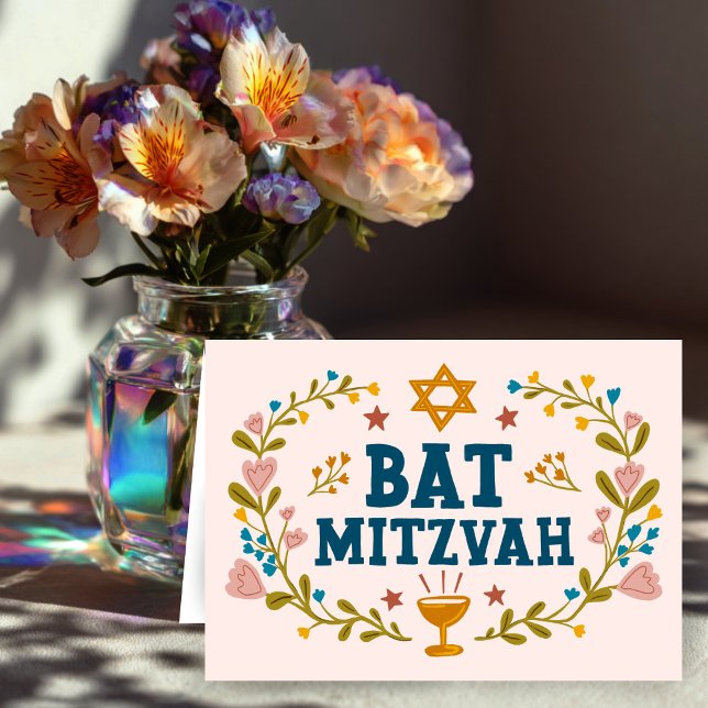 Tarjeta MAZEL TOV BAT MITZVAH Personalizable floral judío (MAZEL TOV BAT MITZVAH Jewish Floral Customizable Card
)