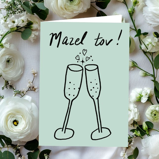 Tarjeta Mazel Tov Boda Champagne Cheetch Doodle (Mazel Tov Wedding Champagne Cheers Sketch Doodle Folded Congratulations Card
)