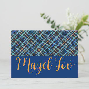 Tarjeta Mazel Tov elegante moderna, cuadros azules