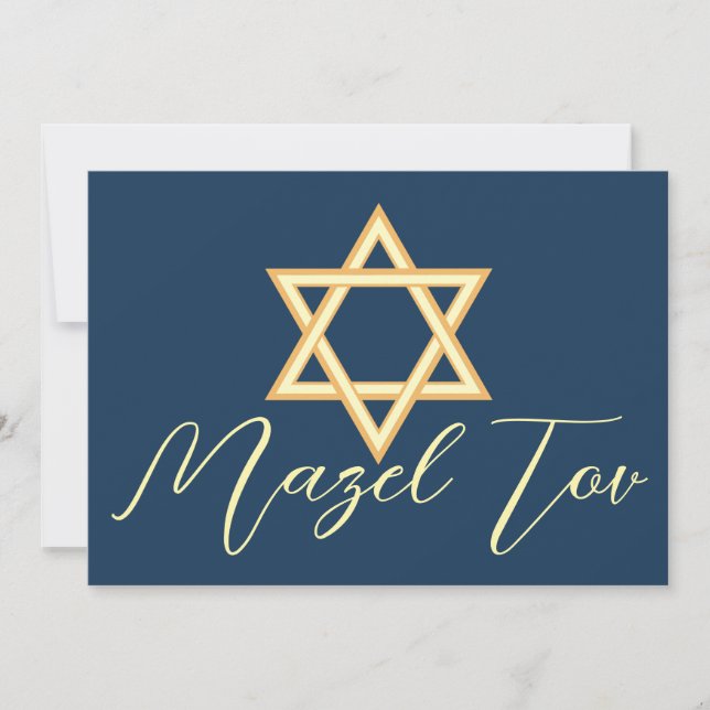Tarjeta Mazel Tov Estrella de David, Azul Amarillo (Anverso)