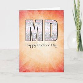Tarjeta MD Feliz Día de los Médicas con el grupo de fondo