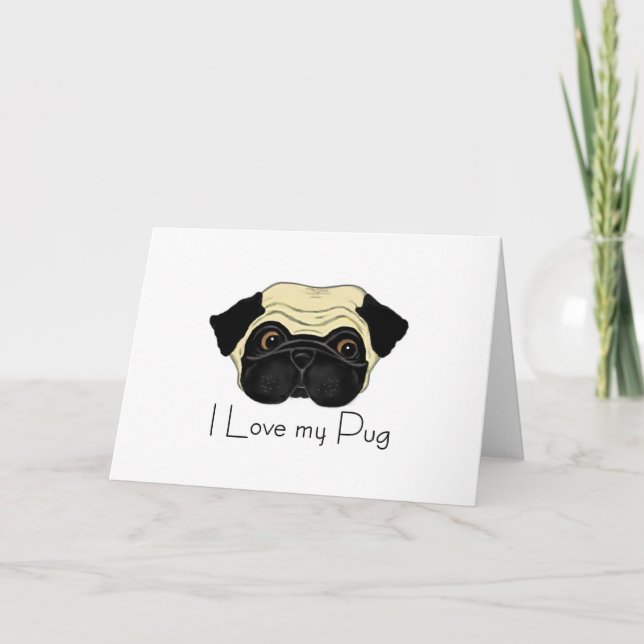 Tarjeta Me encanta mi pug lindo pug y mi cita de amor (Anverso)