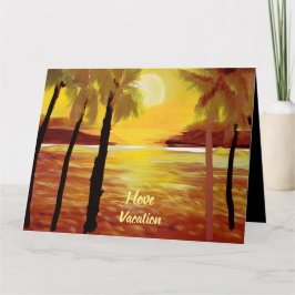Tarjeta Me encanta vacaciones puesta del sol océano palme