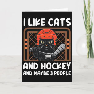 Tarjeta Me gustan los gatos y el hockey y tal vez 3 person