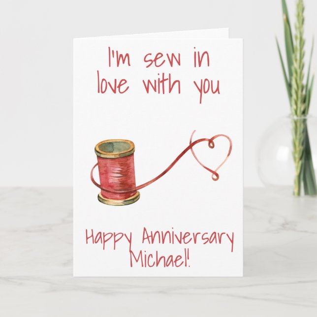 Tarjeta Me siento enamorado de ti, aniversario de hilos de (Anverso)