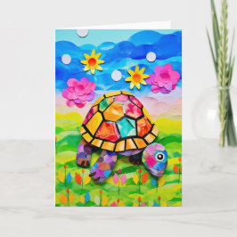 Tarjeta Meadow florece tortuga: Cute Kids Birday Card