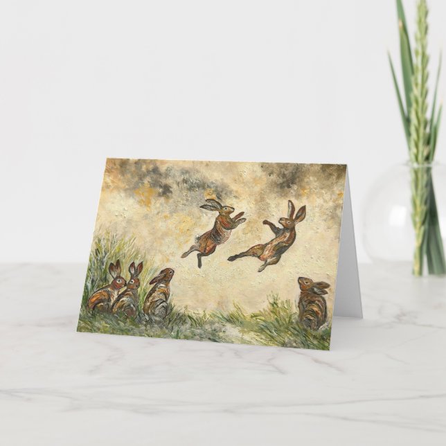 Tarjeta Meadow Matchup Playful Hares in a Meadow  (Anverso)