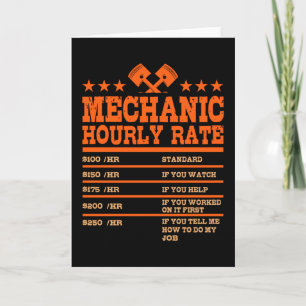 Tarjeta MECANIC HOURLY RATE Funny Car Mechanates Rates Car