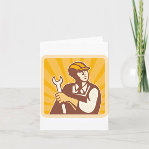 Tarjeta Mecánico Retro Con Llave Inglesa