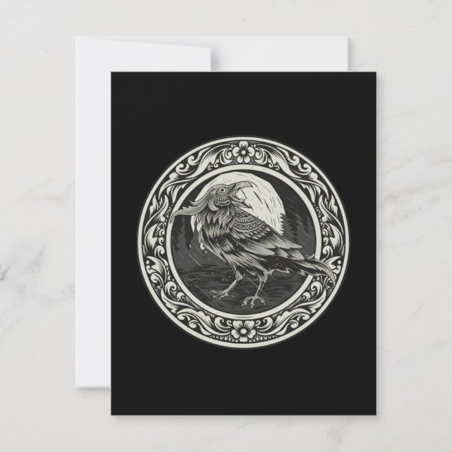 Tarjeta Medallón Raven Carving Art Bird Nature Card (Anverso)