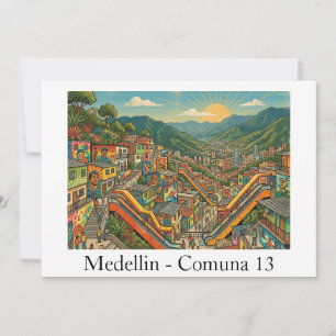 Tarjeta Medellín Colombia Comuna 13 Arte de Viaje