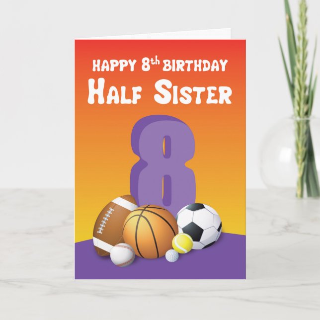 Tarjeta Media Hermana 8.ª Bolas Deportivas de Cumpleaños (Anverso)