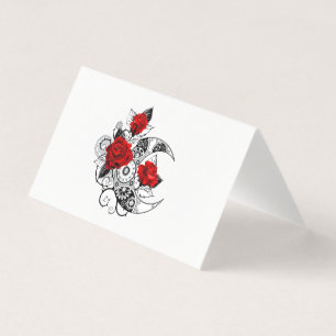 Tarjeta Media luna mecánica con rosas rojas
