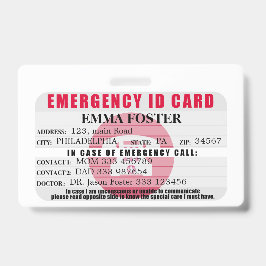 Tarjeta médica de identificación de emergencia