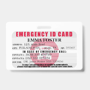 Tarjeta médica de identificación de emergencia