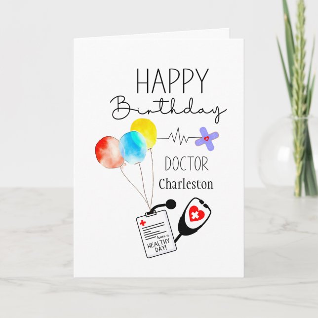 Tarjeta Médica Feliz cumpleaños globos personalizados (Anverso)