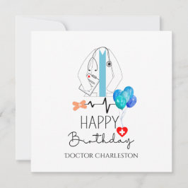 Tarjeta Médica Happy Birday White Coat Personalizado Flat