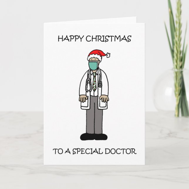 Tarjeta Médico de Navidades Felices Covid 19 (Anverso)