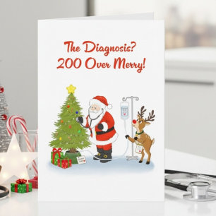 Tarjeta Médico Divertido Santa Árbol de Navidad Revisión