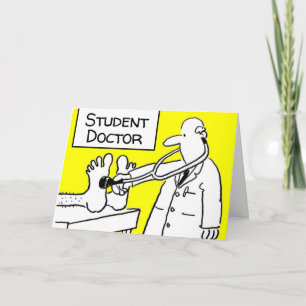 Tarjeta Médico estudiante con estetoscopio examinando a un