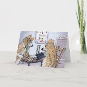 Tarjeta Médico Welsh Corgi perro controlando la presión ar