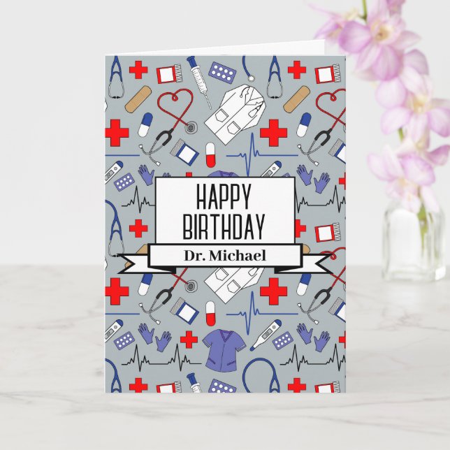 Tarjeta Médico y enfermera Feliz cumpleaños (Orquídea)