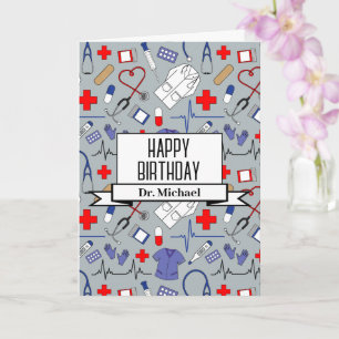 Tarjeta Médico y enfermera Feliz cumpleaños