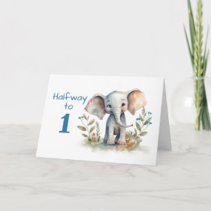 Tarjeta Medio cumpleaños para un niño pequeño elefante acu