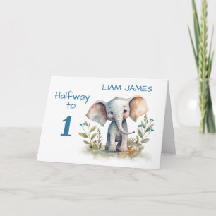 Tarjeta Medio cumpleaños para un niño pequeño elefante acu