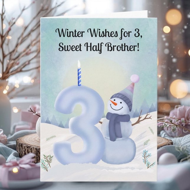 Tarjeta Medio hermano cumpleaños número 3 muñeco de nieve  (Subido por el creador)
