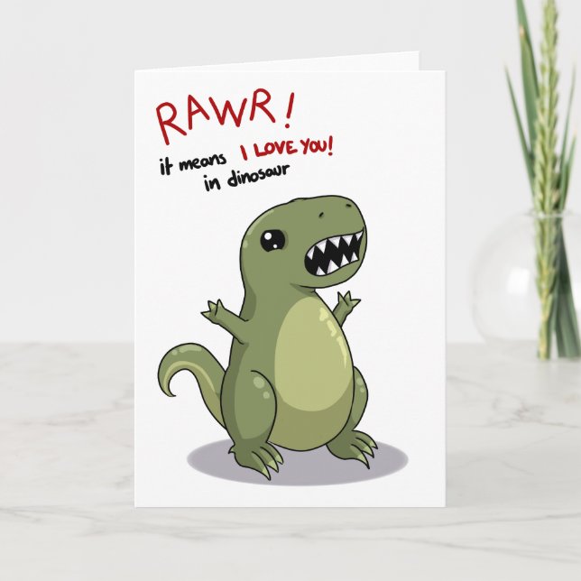 Tarjeta Medios de Rawr te amo en dinosaurio (Anverso)