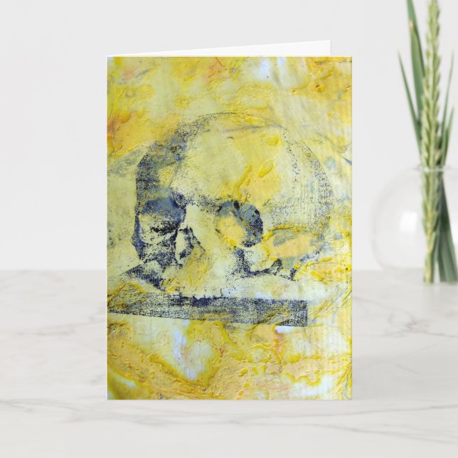 Tarjeta Medios mixtos de cráneo vintage, Halloween (Anverso)