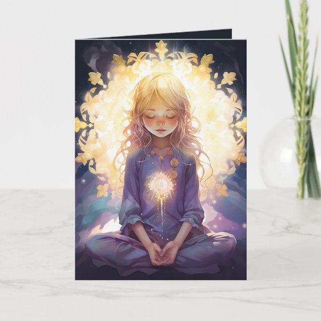 Tarjeta Meditación del cumpleaños dorado del yoga Crystal  (Anverso)