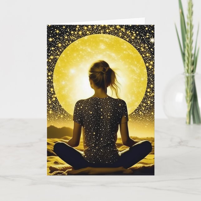 Tarjeta Meditación femenina bajo la luna celestial (Anverso)
