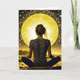 Tarjeta Meditación femenina bajo la luna celestial