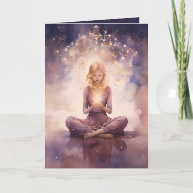 Tarjeta Meditación Nubes celestes Nacimiento Azul Rosa (Anverso)