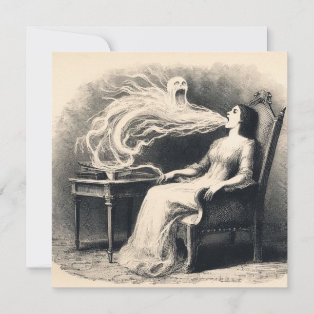 Tarjeta Médium que exuda ectoplasma Espiritista espeluznan (Anverso)
