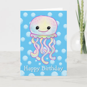 Tarjeta Medusa acuarela arcoíris